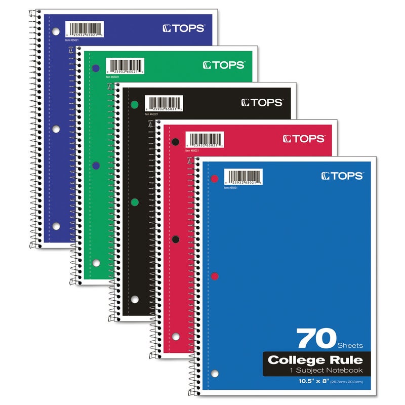 TOPS Oxford Spiral Notebook, 1-Subject, College Ruled Paper, 70 Sheets, Color May Vary, 1/Notebook (65021) (Pack of 1) - Image 1